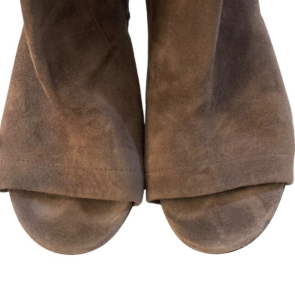 VINCE Fenmore Taupe Brown Suede Peep Toe Ankle Bootie Boot Heels - Picture 5 of 12